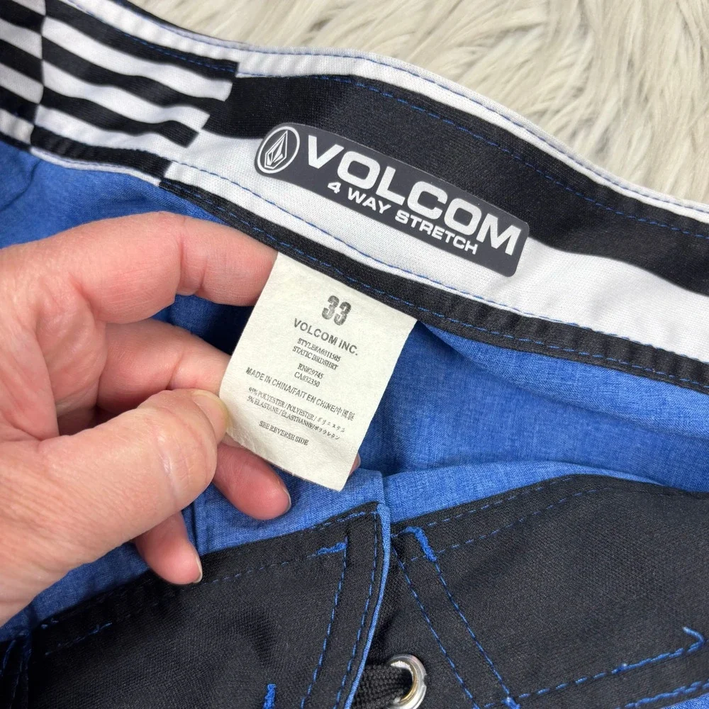 Volcom Men's 33 Blue Board Shorts 4-Way Stretch Surf Beach Swim Trunks